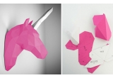 trophée mural origami animal pour chambre enfant, licorne rose