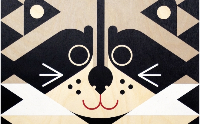 wooden poster print minipic raccoon
