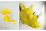 trophée mural origami animal pour chambre enfant, rhinocéros jaune