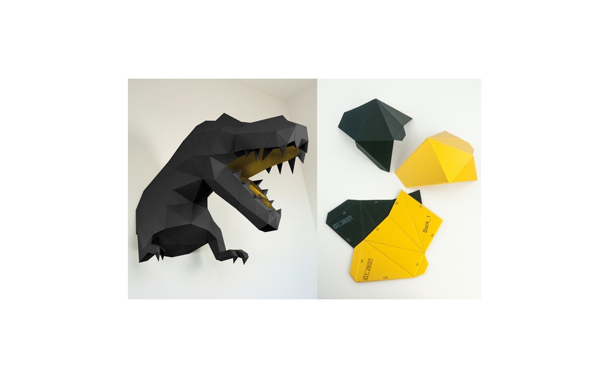 Trofeos Animal Origami de Pared, Dinosaurio T-Rex L Negro, Decoración  Habitación Infantil, Trofeos Animales por Papertrophy