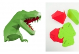 trophée mural origami dino L vert et rouge pour chambre enfant garçon