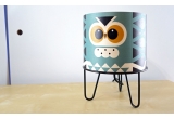 kids lamp Minilum Owl, wood lampshade and black metal base