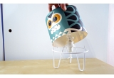 kids lamp Minilum Owl, wood lampshade and black metal base