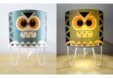 kids lamp Minilum Owl, wood lampshade and white metal base