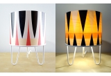 kids lamp with geometric pattern, wood lampshade and metal