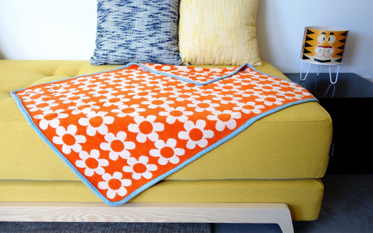 couverture coton flower power (orange)