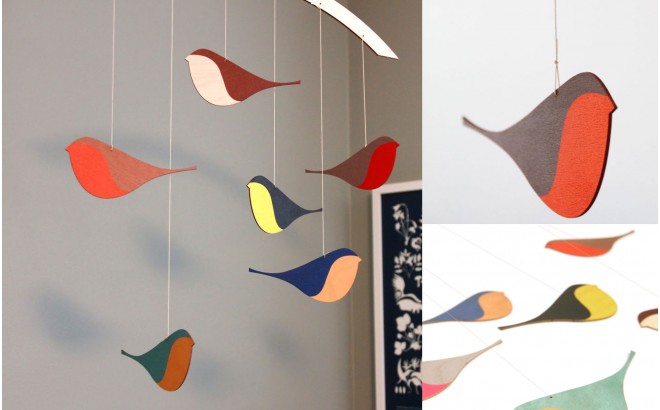 wooden bird mobile for baby nursery decoration