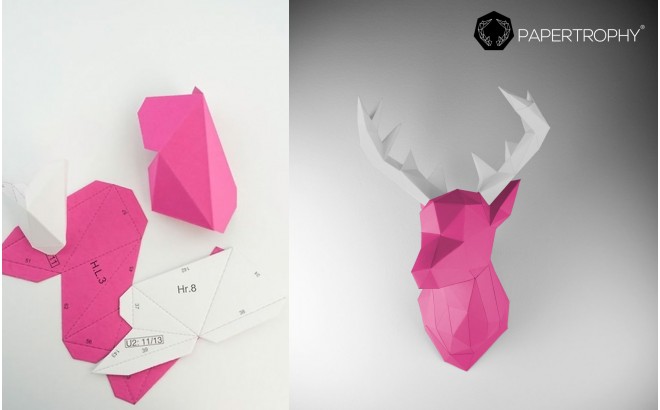 trofeo origami de pared animal para habitación infantil