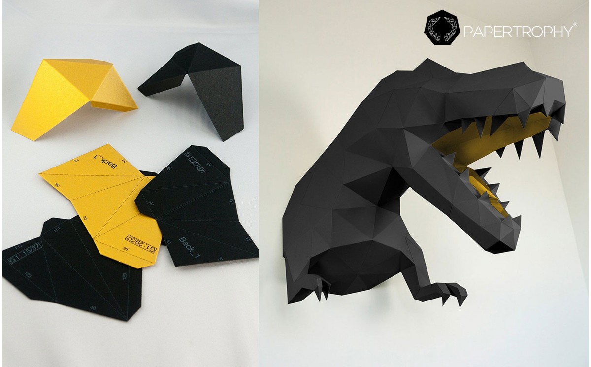 Trofeos Animal Origami de Pared, Dinosaurio T-Rex XL Negro, Decoración  Habitación Infantil, Trofeos Animales por Papertrophy