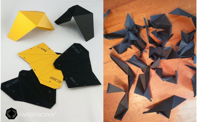 trofeo origami de pared animal dino XL negro y oro para habitación infantil de niños