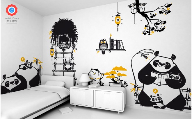 panda kids wall decals, baby nursery wall mural, wall art