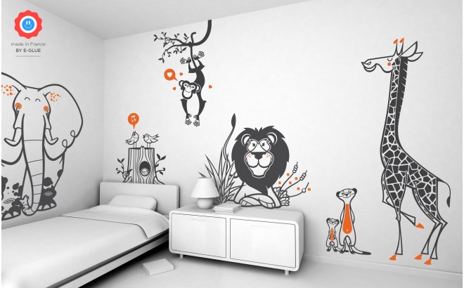 savanna kids wall decals - giraffe, elephant, monkey, lion