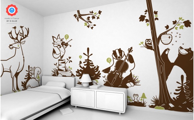 Stickers adhésifs Enfants | Sticker Autocollant animaux de la forest -  Décoration murale chambre enfants | 60 x 120 cm