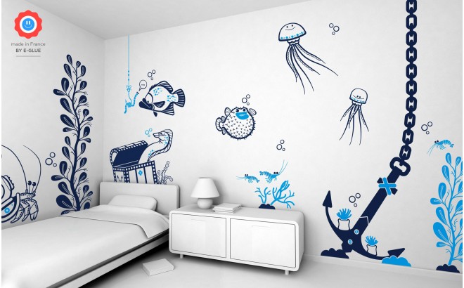 Sticker mural enfant Fenêtre Animaux marins