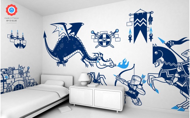 knights and dragons theme kids wall decals pack