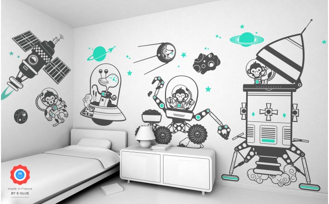 monkey outer space theme kids wall decals pack
