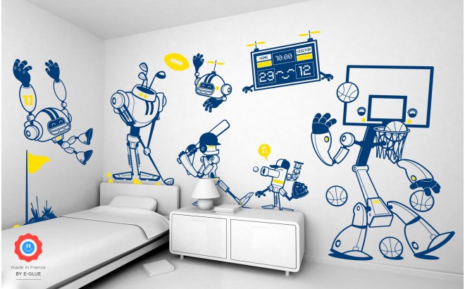 sports robots theme kids wall decals pack for boy room