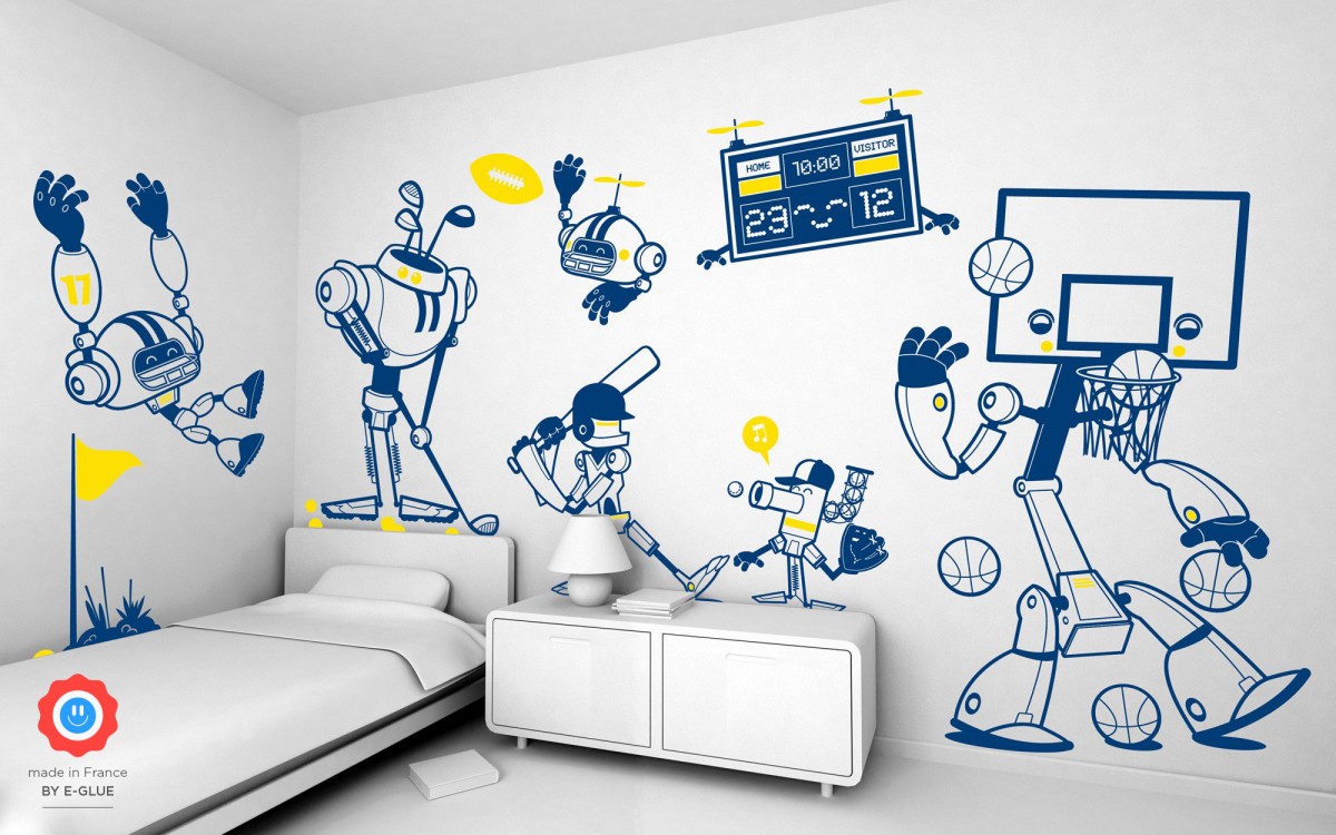 sporty robot kids wall decals