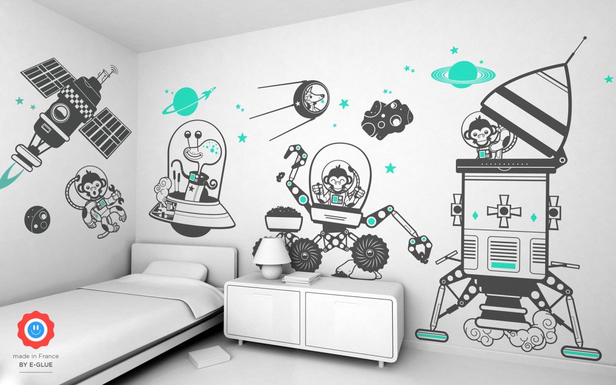 planets & rocket kids wall decals