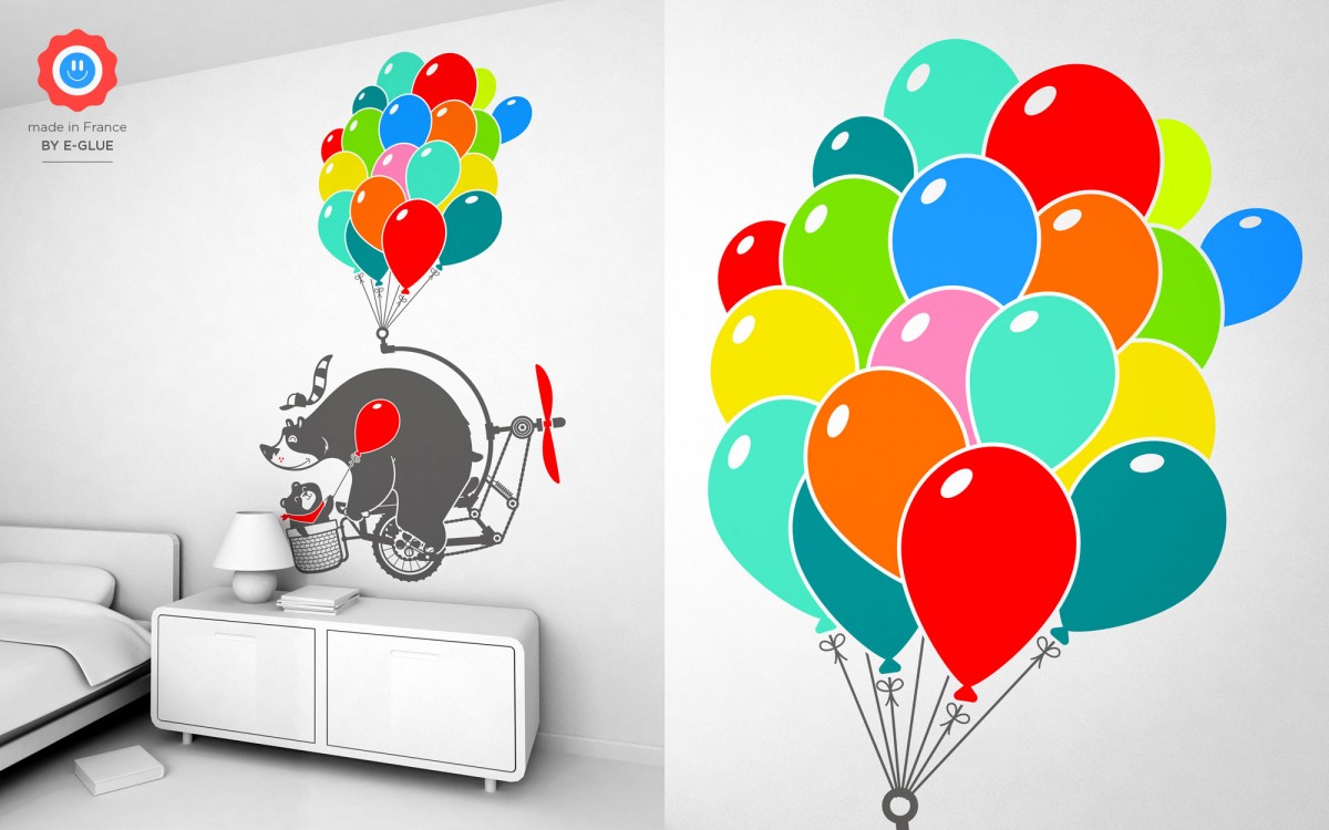 bear with balloons wall decals