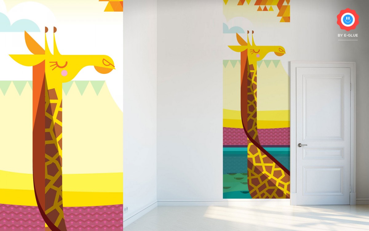 papier peint enfant savane - girafe