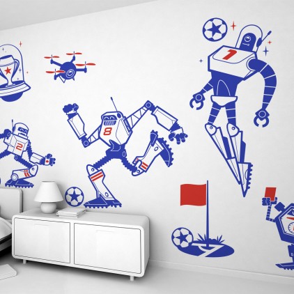 soccer robots theme kids wall decals pack for boy room