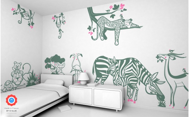 kids wall decals savannah animals - zebra, lioness, gazelle