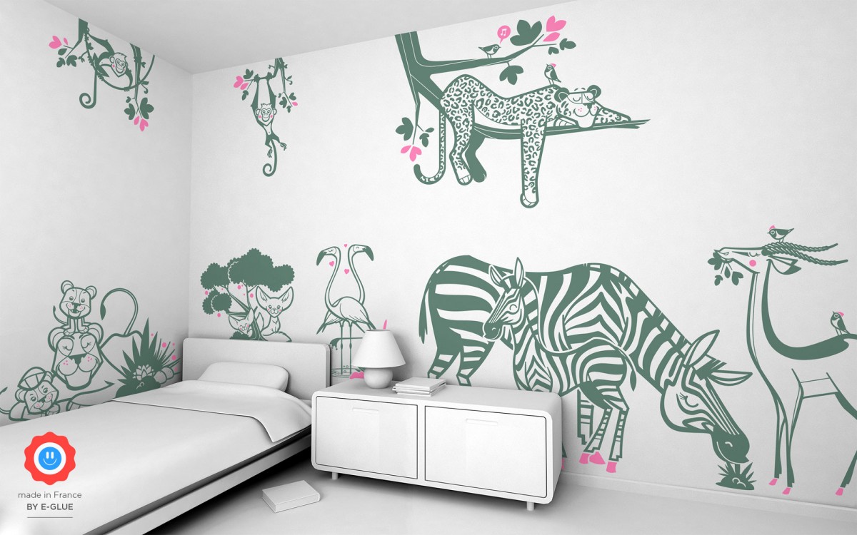 salon décorations murales d'art DECOWALL SG-2110 Tableau des hauteurs des animaux de la jungle Stickers muraux pour enfants Autocollants peler et coller amovibles pour chambre de bébé 