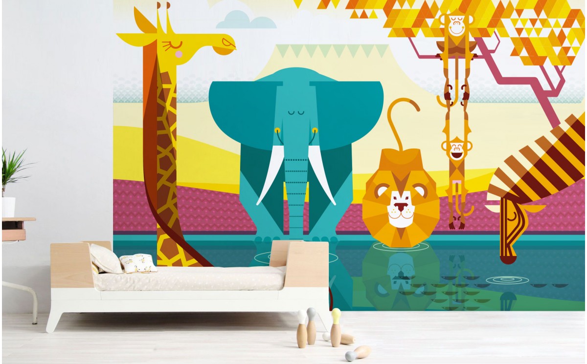 Papier peint enfant jungle paisible - Muralconcept