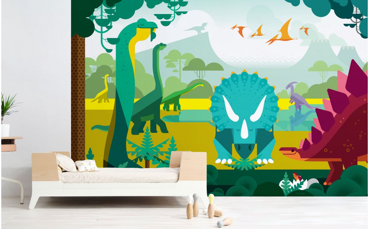 colle incluse 210 x 140 cm Adventure Dinosaur GREAT ART Papier Peint Chambre denfant Décoration murale Dino World Style Bande Dessinée Style Jungle Aventure Dinosaurus Chute DEau 