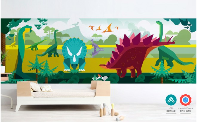 papier-peint enfants panoramique dinosaures pour chambre garçon