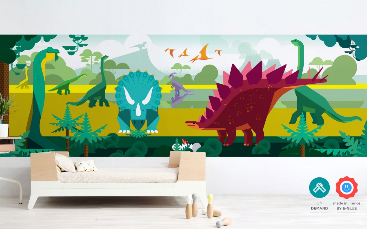 papier peint enfant panoramique dinosaures