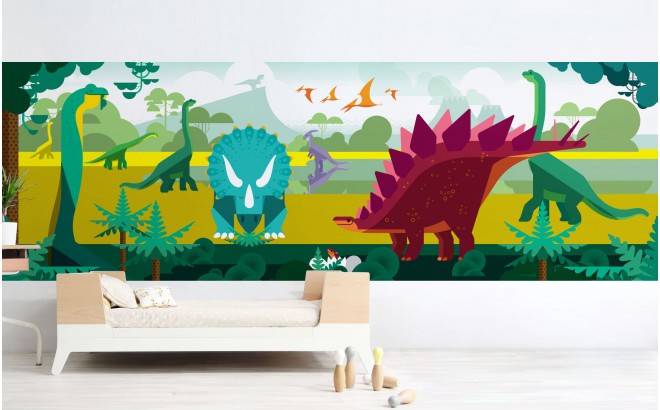papier-peint enfants panoramique dinosaures pour chambre garçon