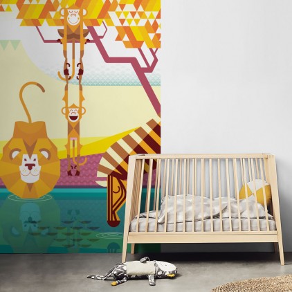 Mural Infantil Papel Pintado a Medida monos, león, cebra