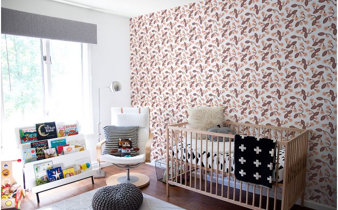 pink floral wallpaper for kids room, girls room or baby nursery
