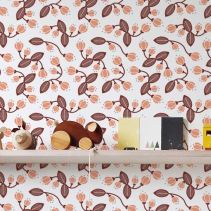 pink floral wallpaper for kids room, girls room or baby nursery