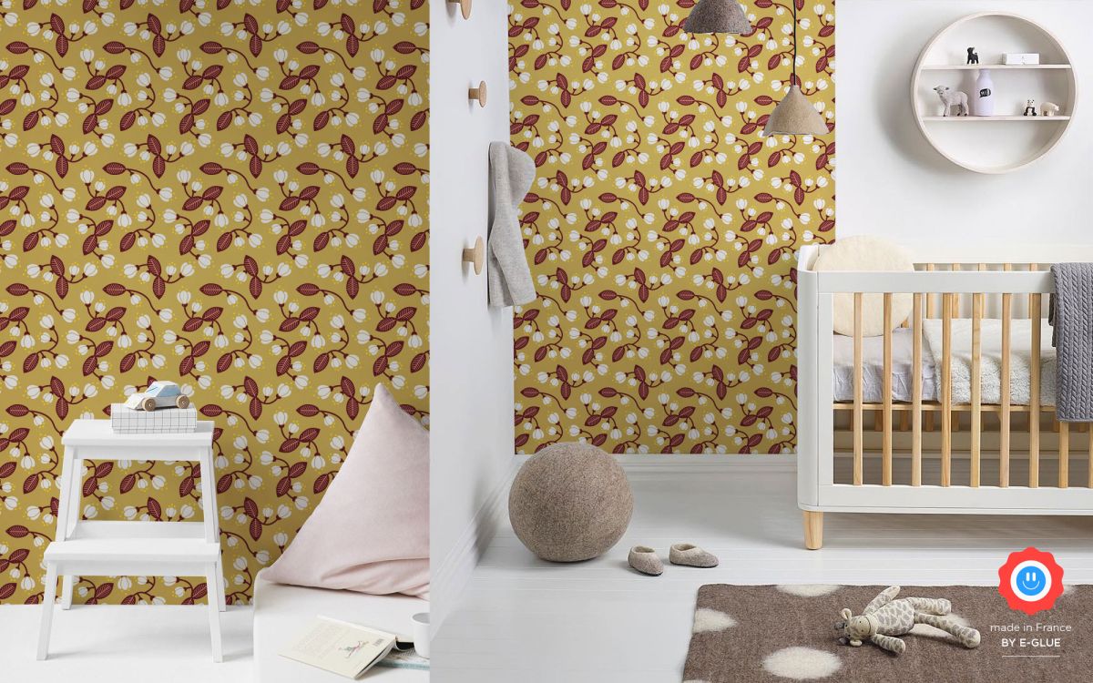asian flower wallpaper for girls room or nursery