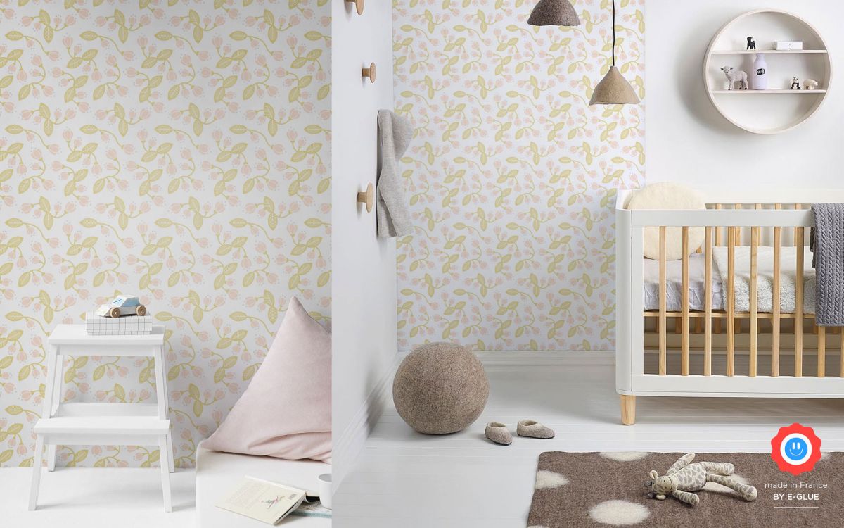 papier peint floral pour chambre bébé ou fille - pastel