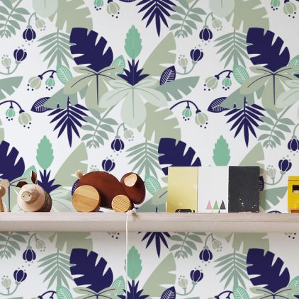 papier peint jungle tropicale bleu pour chambre enfant garçon
