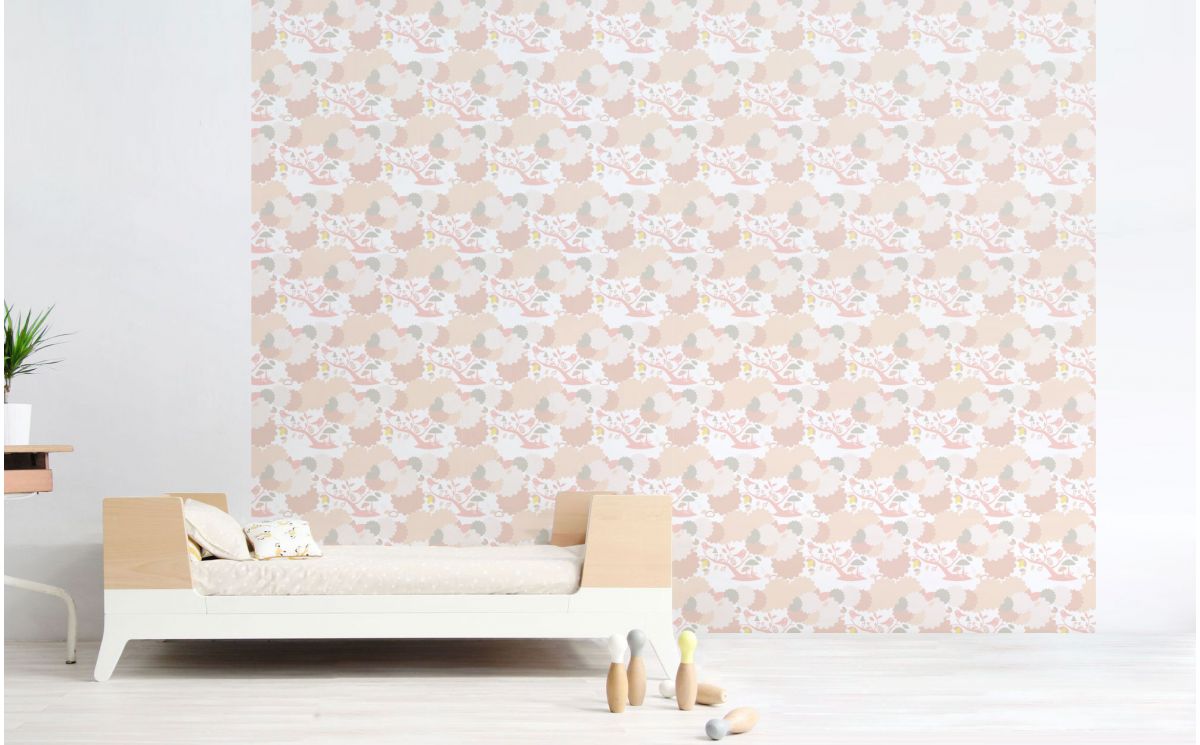 PAPEL PINTADO PÁJAROS ROSA - Decoración Habitación Infantil Bebé