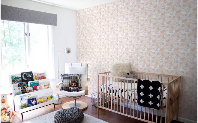 cute pink bird wallpaper for kids room, girls room or baby nursery