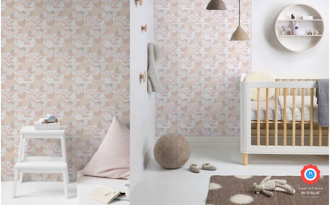 cute pink bird wallpaper for kids room, girls room or baby nursery