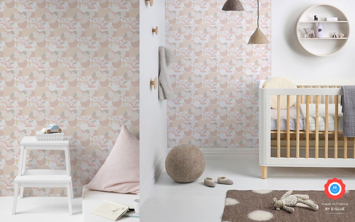 bird wallpaper for girls room or nursery - pink