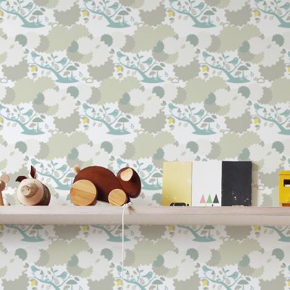 cute blue bird wallpaper for kids room, boys room or baby nursery