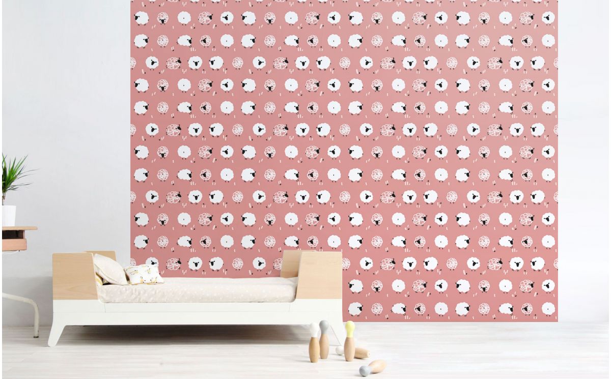 PINK SHEEP NURSERY WALLPAPER - Girls Room Wallpaper and Wall Murals