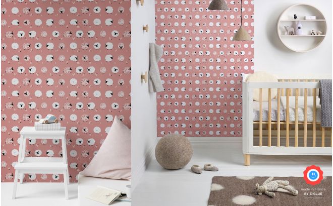 papel pintado infantil bebé rosa con ovejas lindas para habitación bebés o niñas