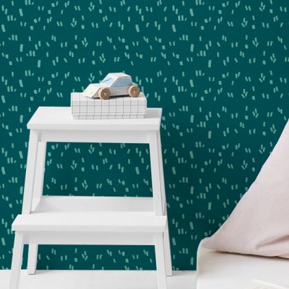 papel pintado gráfico infantil azul pato y menta para habitación moderna bebés o niños