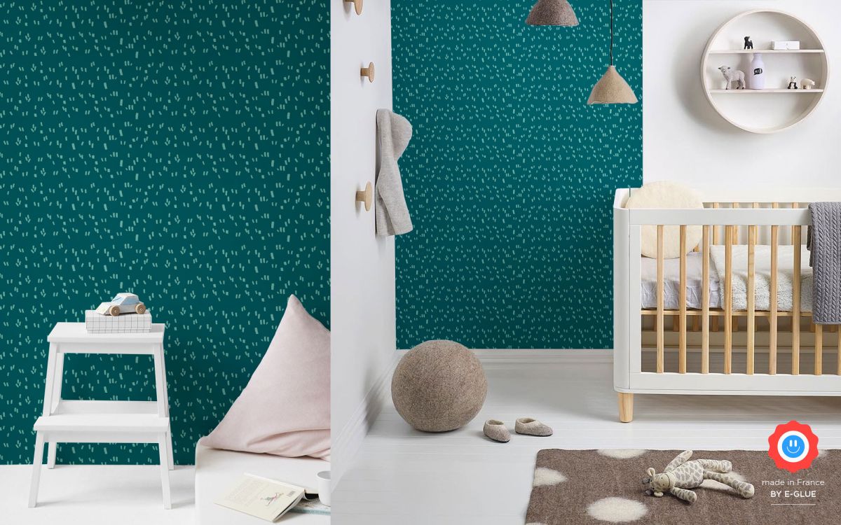 papier peint graphique chambre garçon - turquoise