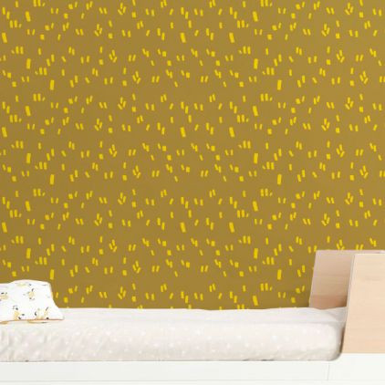 papel pintado gráfico infantil mostaza y amarillo para habitación infantil moderna