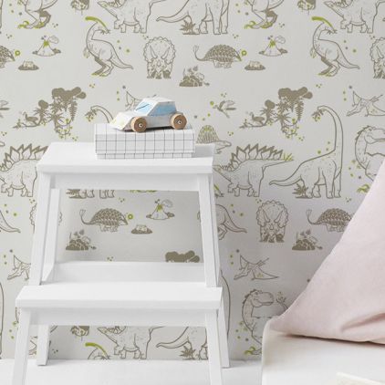 papel pintado dinosaurio infantil topo y verde para habitaciones modernas niños